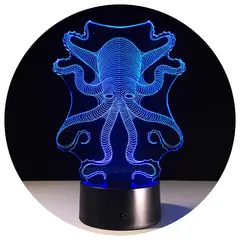 3DILUTION - Lámpara Led 3d Pulpo Mundo Marino Base Negra