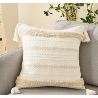 Fundas de cojín con borlas color beige Pack dos material lino