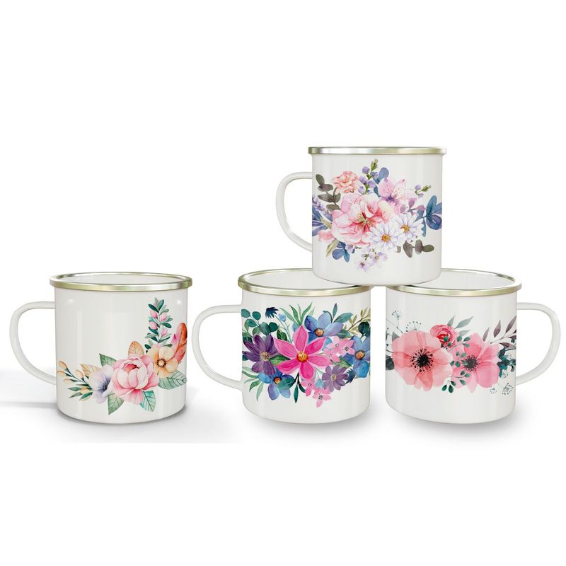 GENERICO - Pack de 4 tazones enlozados Flores