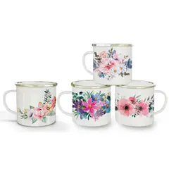 GENERICO - Pack de 4 tazones enlozados Flores