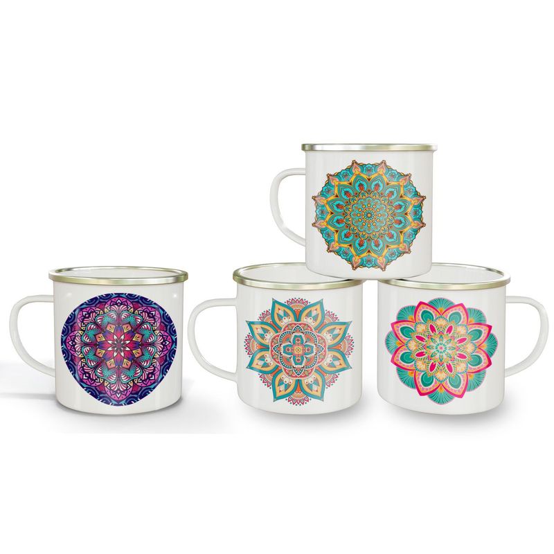 GENERICO - Pack de 4 tazones enlozados Mandalas