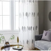 Visillos gris Flores bordadas pack dos paños