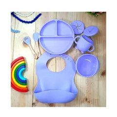 GENERICO - Set Alimentación Silicona 8 Piezas Antideslizante - Lila
