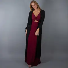 MARIA PASKARO - Tapado Kimono Largo Verona Negro Plisado