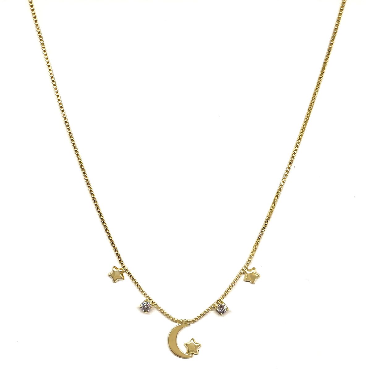 COGGIOLA - Collar Luna 3 Estrellas Circón Enchapado Oro 18K