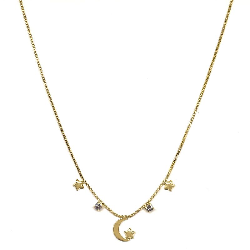 ANDREA COGGIOLA JOYAS - Collar Luna 3 Estrellas Circón Enchapado Oro 18K