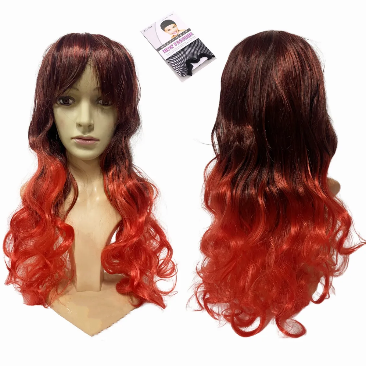 GENERICO - Peluca Larga Kanekalon Ondulado Tonos Muy Naturales  ROJO