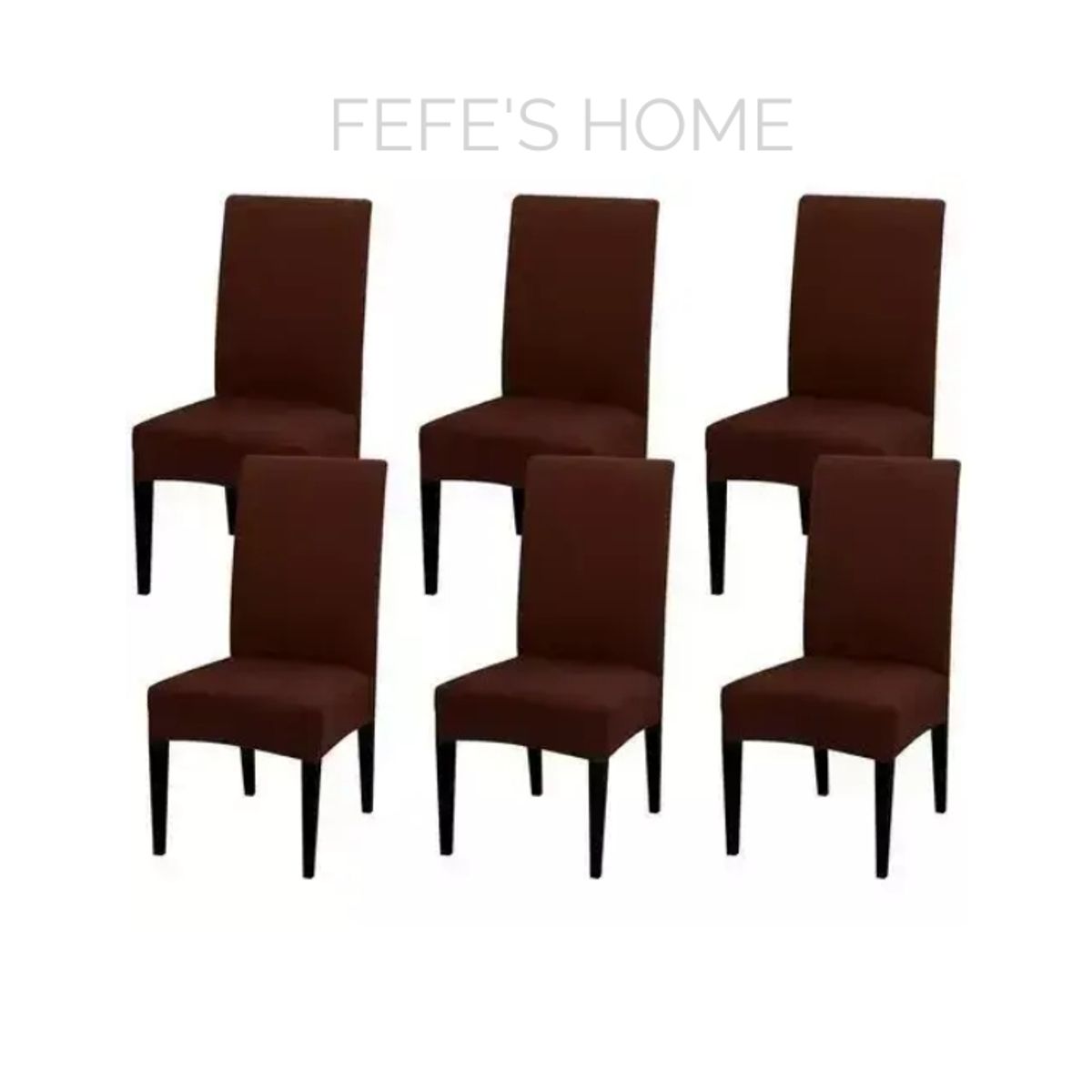 GENERICO - Pack 6 Fundas Sillas Diseño Elástico Comedor Liso Café