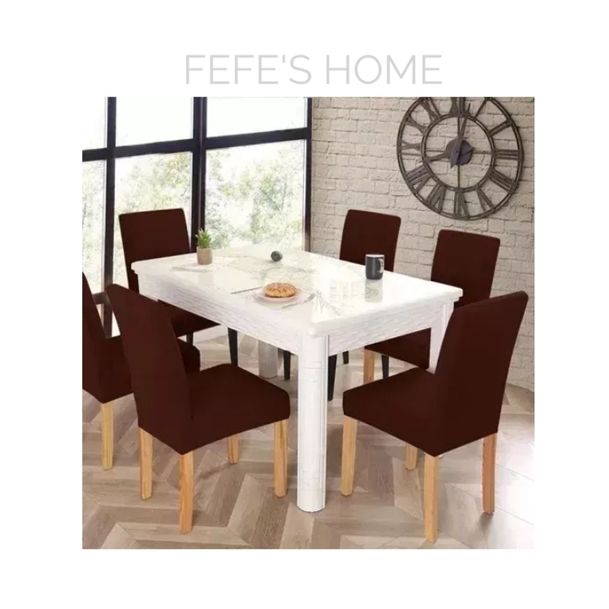 GENERICO - Pack 6 Fundas Sillas Diseño Elástico Comedor Liso Café