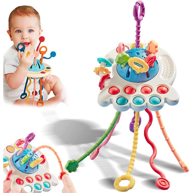 GENERICO - Juguete Sensorial Mordedor Para Bebés Montessori 4 En 1 Azul
