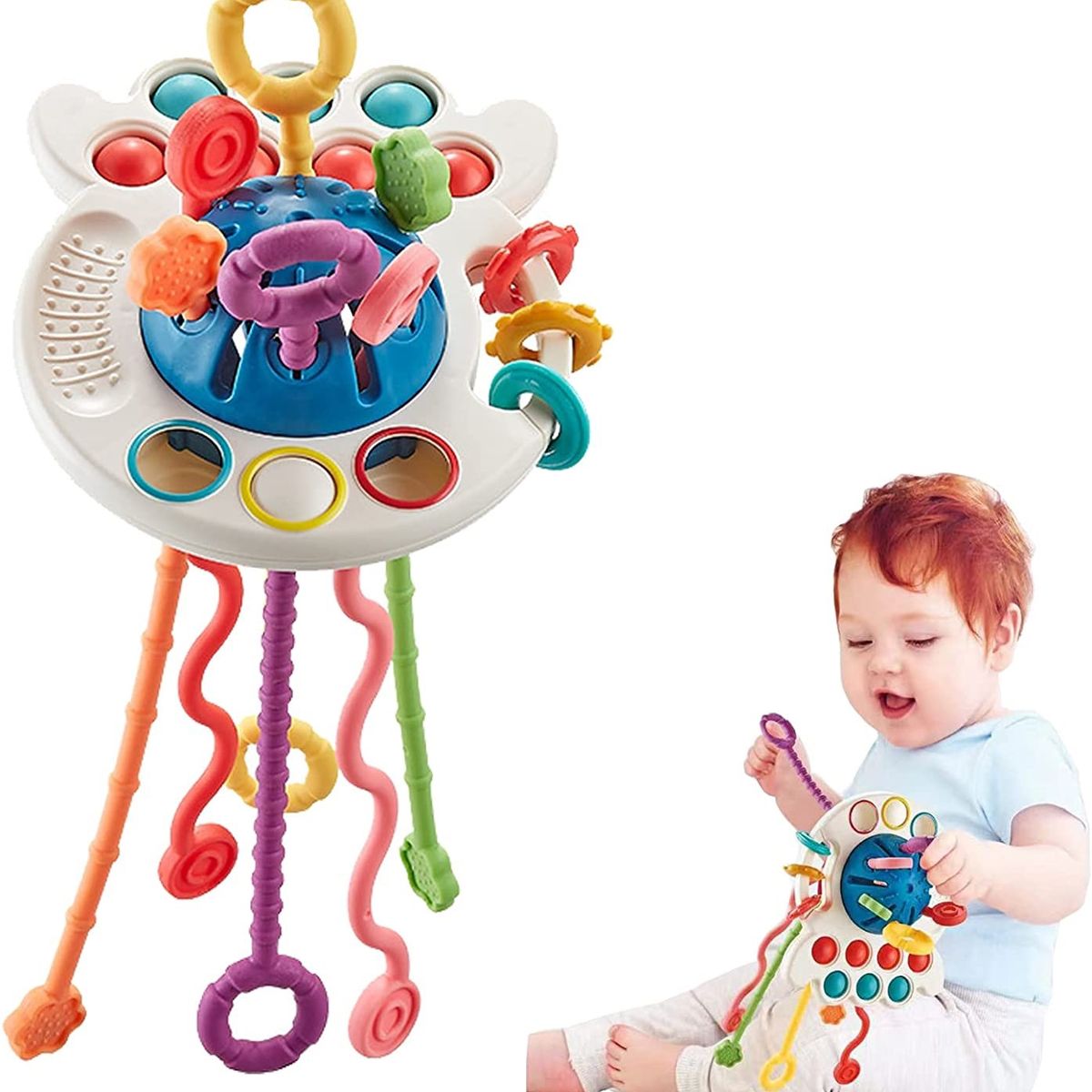 GENERICO - Juguete Sensorial Mordedor Para Bebés Montessori 4 En 1 Azul