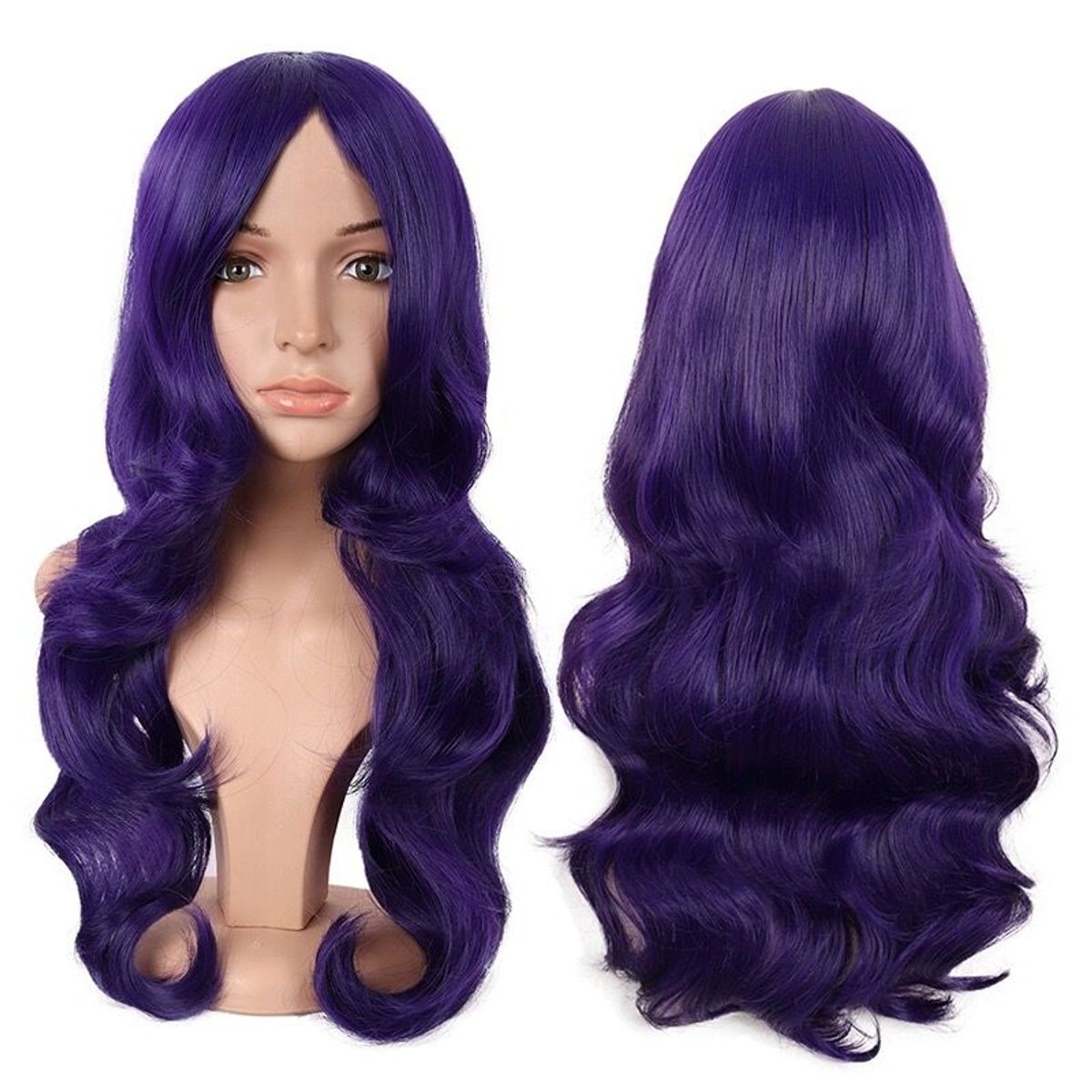 GENERICO - Peluca Larga Kanekalon Ondulado Tonos Muy Naturales  MORADO OSCURO