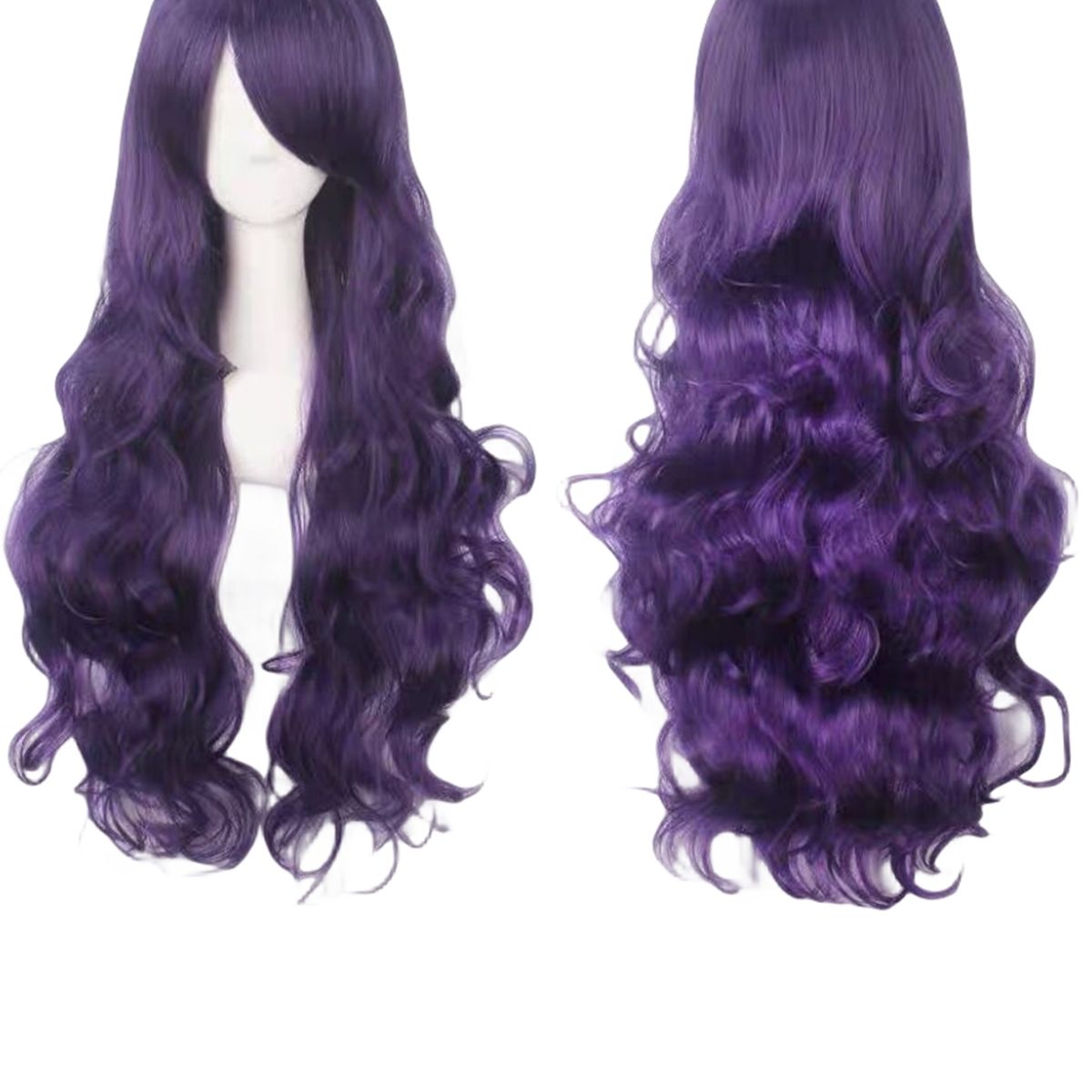 GENERICO - Peluca Larga Kanekalon Ondulado Tonos Muy Naturales  MORADO OSCURO