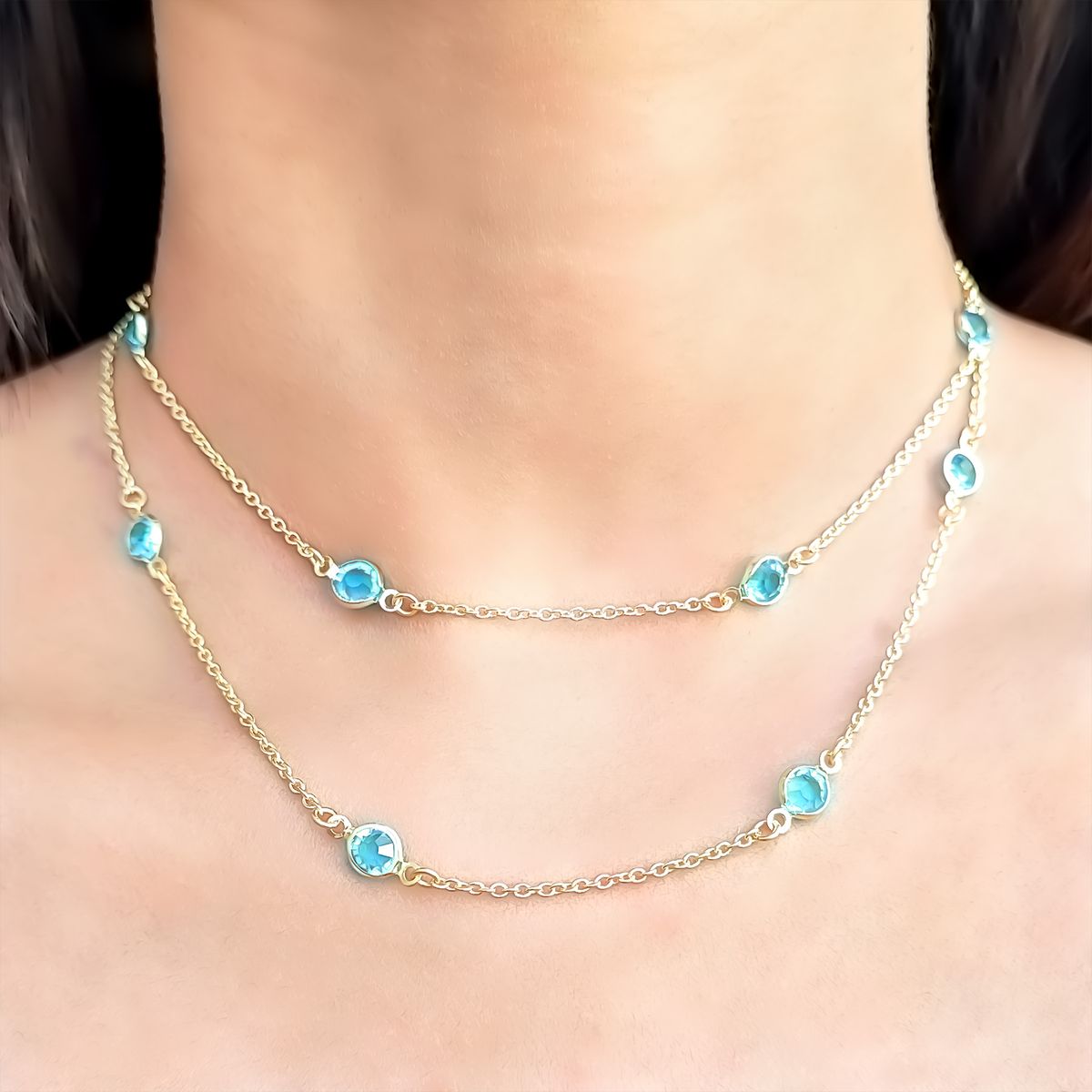 COGGIOLA - Collar 14 Cristales Celestes Enchapado Oro 18K