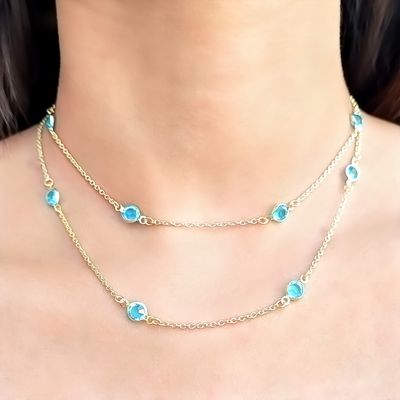 Imagen 2 del producto Collar 14 Cristales Celestes Enchapado Oro 18K