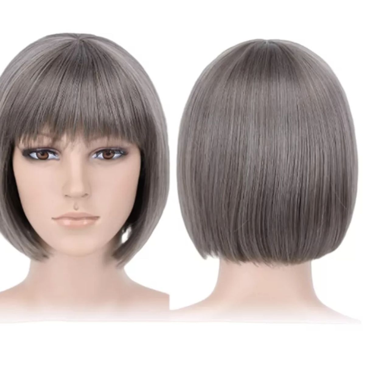 GENERICO - Peluca Corta Kanekalon Colores Tonos Muy Naturales Gris Oscuro