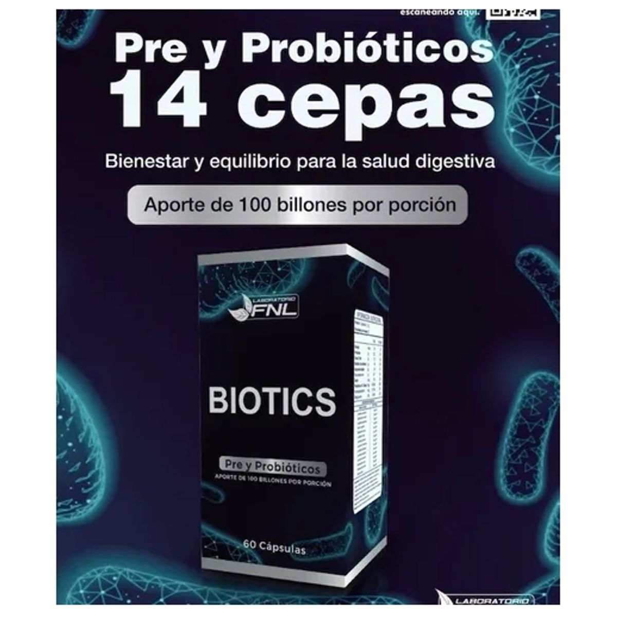 FNL - Biotics Pre y Probioticos Fnl 60 Caps 14 Cepas 100 Billones