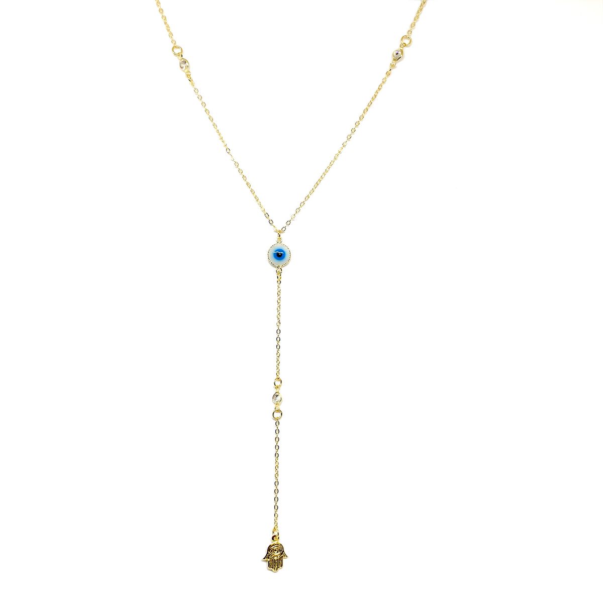 COGGIOLA - Collar Ojo Turco Mano Hamsa Fátima Circón Enchapado Oro 18K