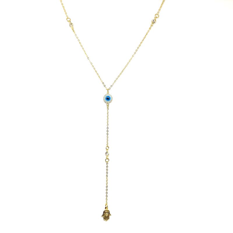 ANDREA COGGIOLA JOYAS - Collar Ojo Turco Mano Hamsa Fátima Circón Enchapado Oro 18K