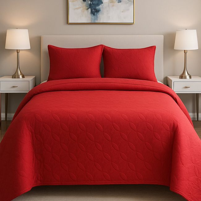 ANNGEBUT - Cubrecama Reversible Rojo 2 Plazas – Ligero - Incluye 2 Fundas