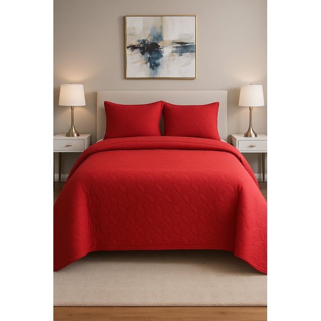 ANNGEBUT - Cubrecama Reversible Rojo 2 Plazas – Ligero - Incluye 2 Fundas