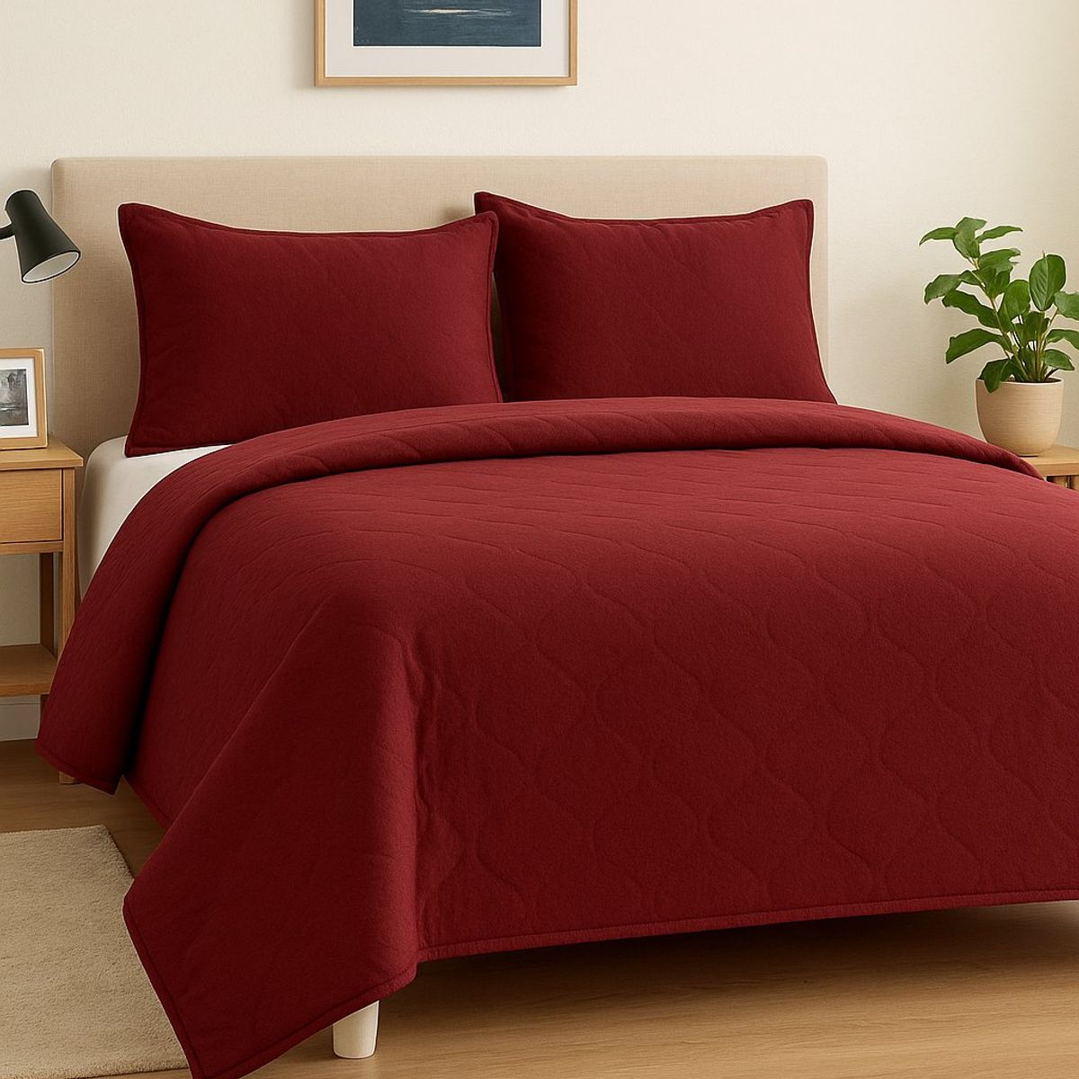 ANNGEBUT - Cubrecama Reversible Burdeo 2 Plazas – Incluye 2 Fundas