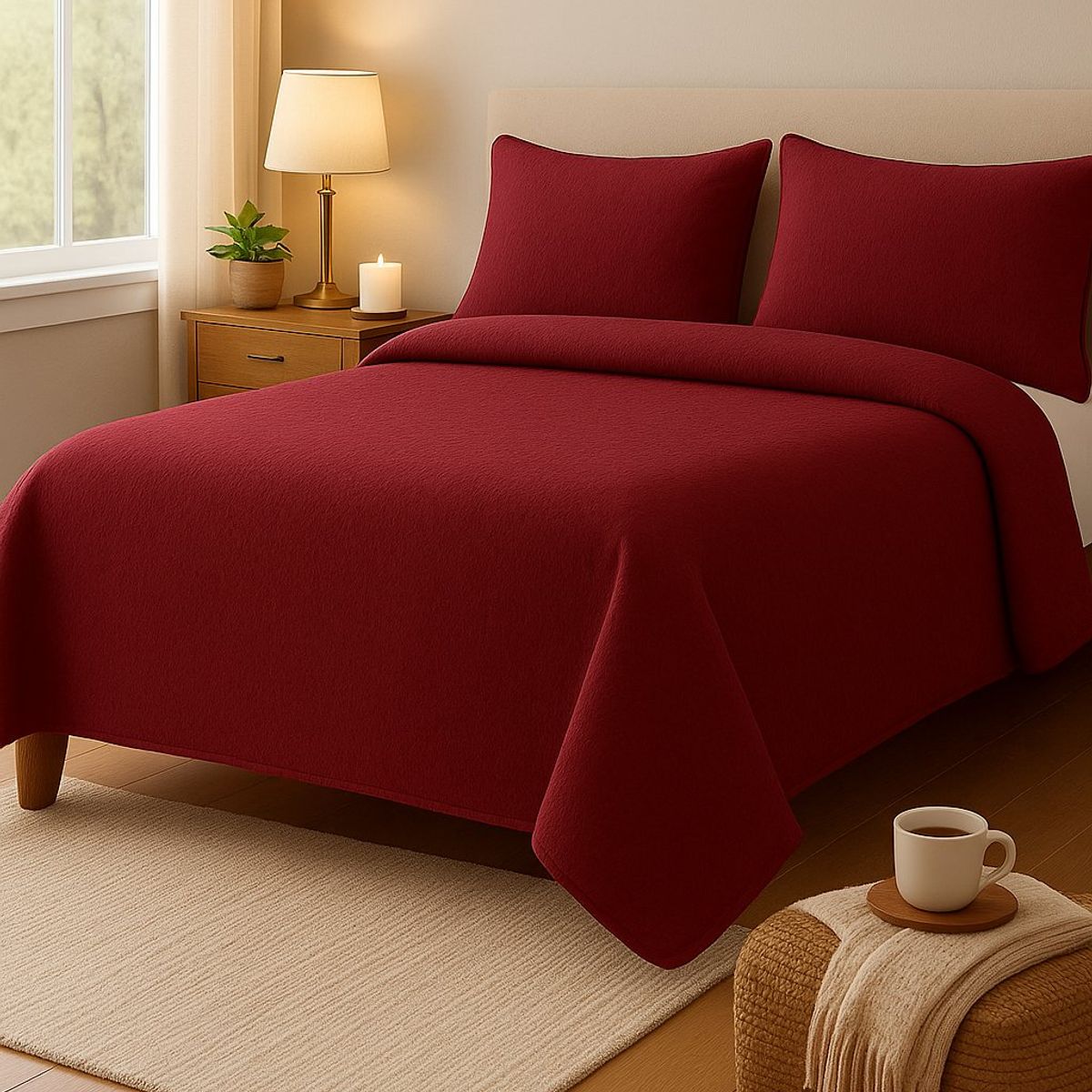 ANNGEBUT - Cubrecama Reversible Burdeo 2 Plazas – Incluye 2 Fundas