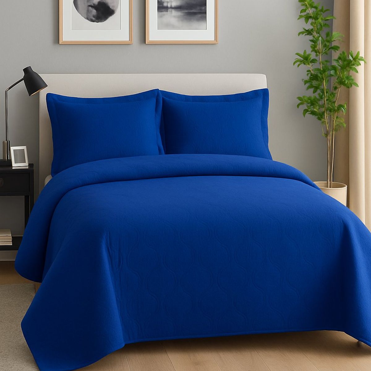 ANNGEBUT - Cubrecama Reversible Azul Rey King –Incluye 2 Fundas