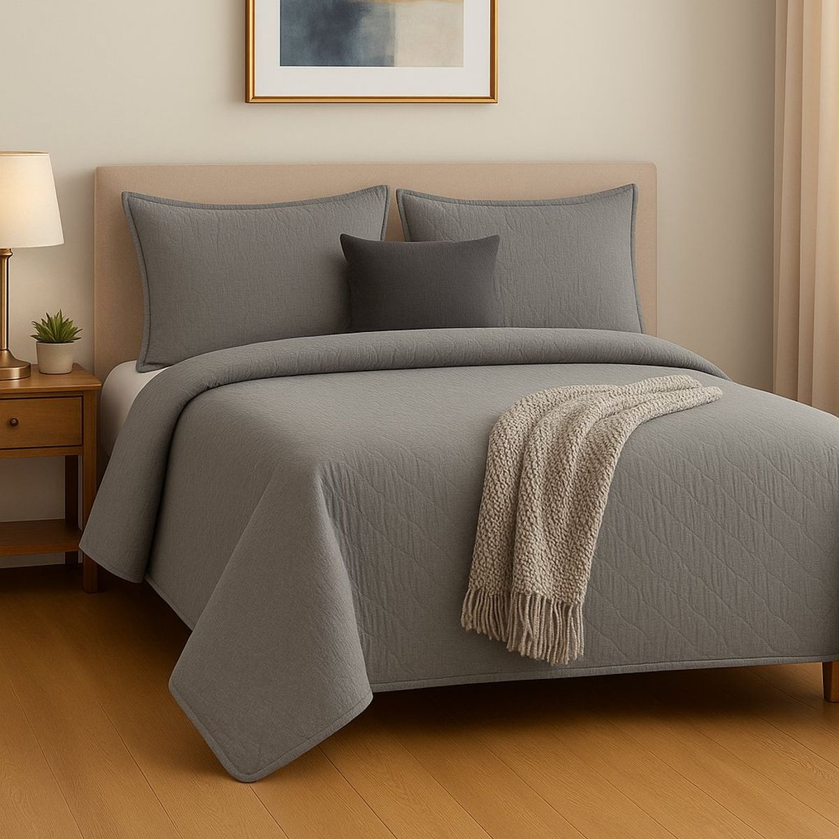 ANNGEBUT - Cubrecama Reversible Gris King – Incluye 2 Fundas