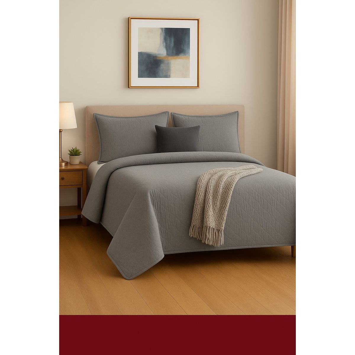 ANNGEBUT - Cubrecama Reversible Gris King – Incluye 2 Fundas