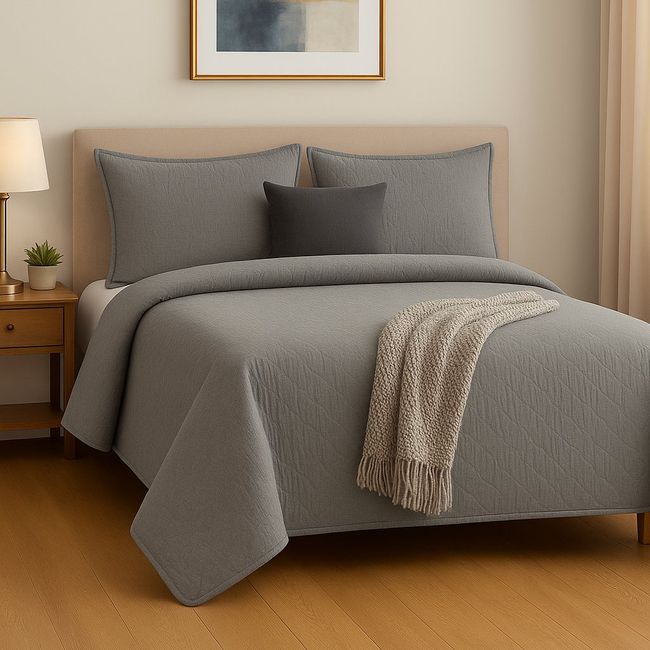 ANNGEBUT - Cubrecama Reversible Gris King – Incluye 2 Fundas