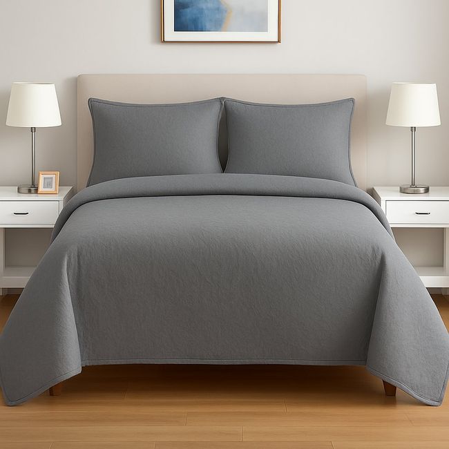 ANNGEBUT - Cubrecama Reversible Gris King – Incluye 2 Fundas