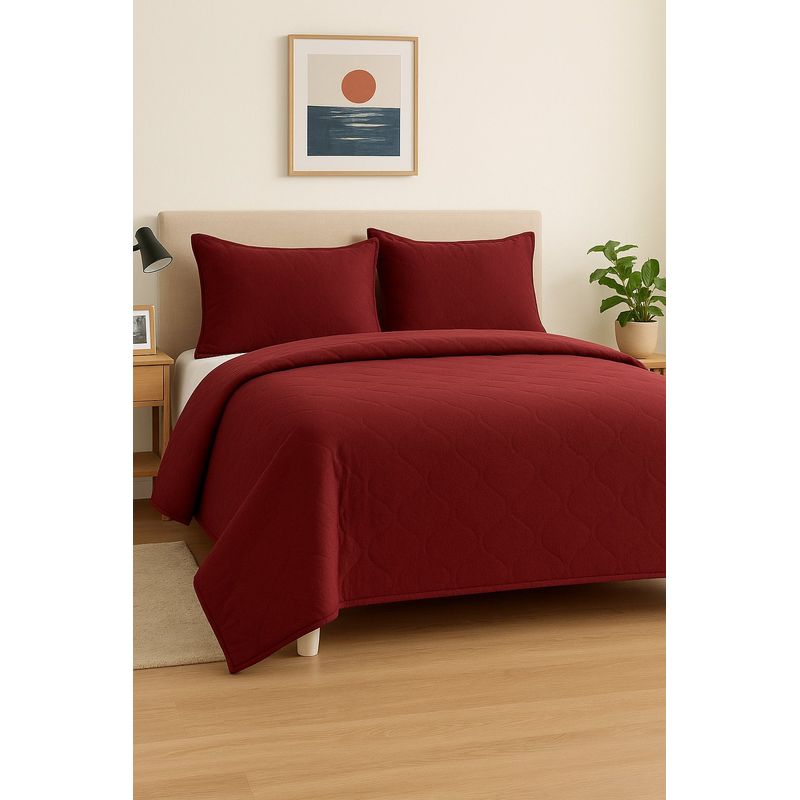 ANNGEBUT - Cubrecama Reversible Burdeo 1.5 Plazas – Incluye 1 Funda