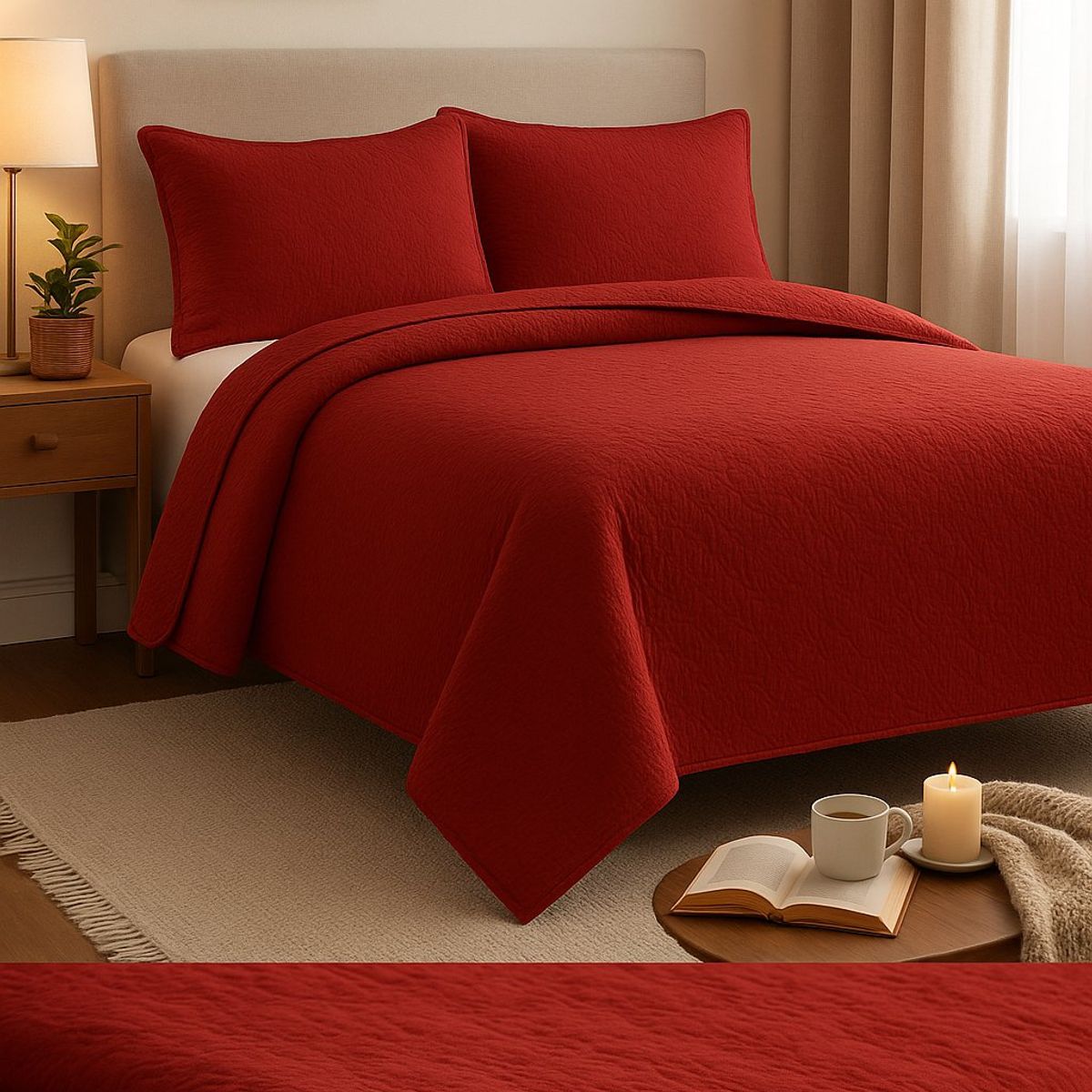 ANNGEBUT - Cubrecama Reversible Rojo 1.5 Plazas – Ligero - Incluye 1 Funda