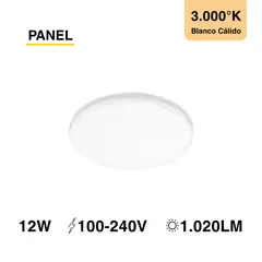 DEMASLED - Panel Led Redondo Embutido 12W Blanco Cálido