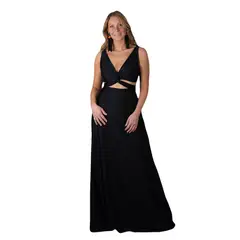 MARIA PASKARO - Vestido Largo Algarve Negro Lycra Dupont - Negro