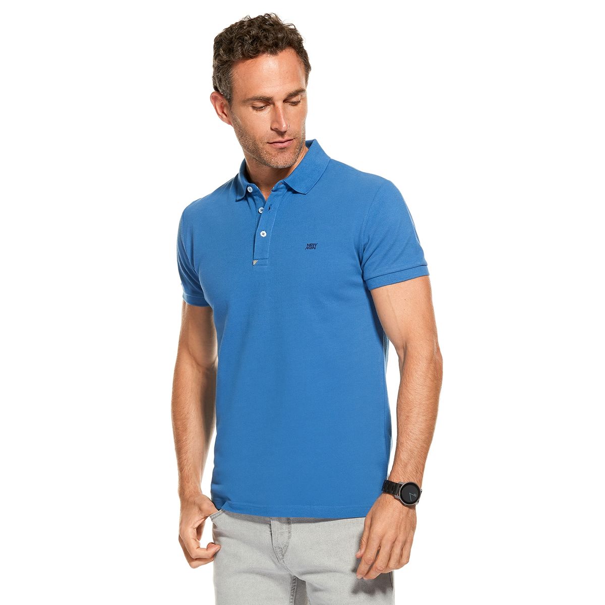 NEW MAN - Polera Polo Pique Azul New Man