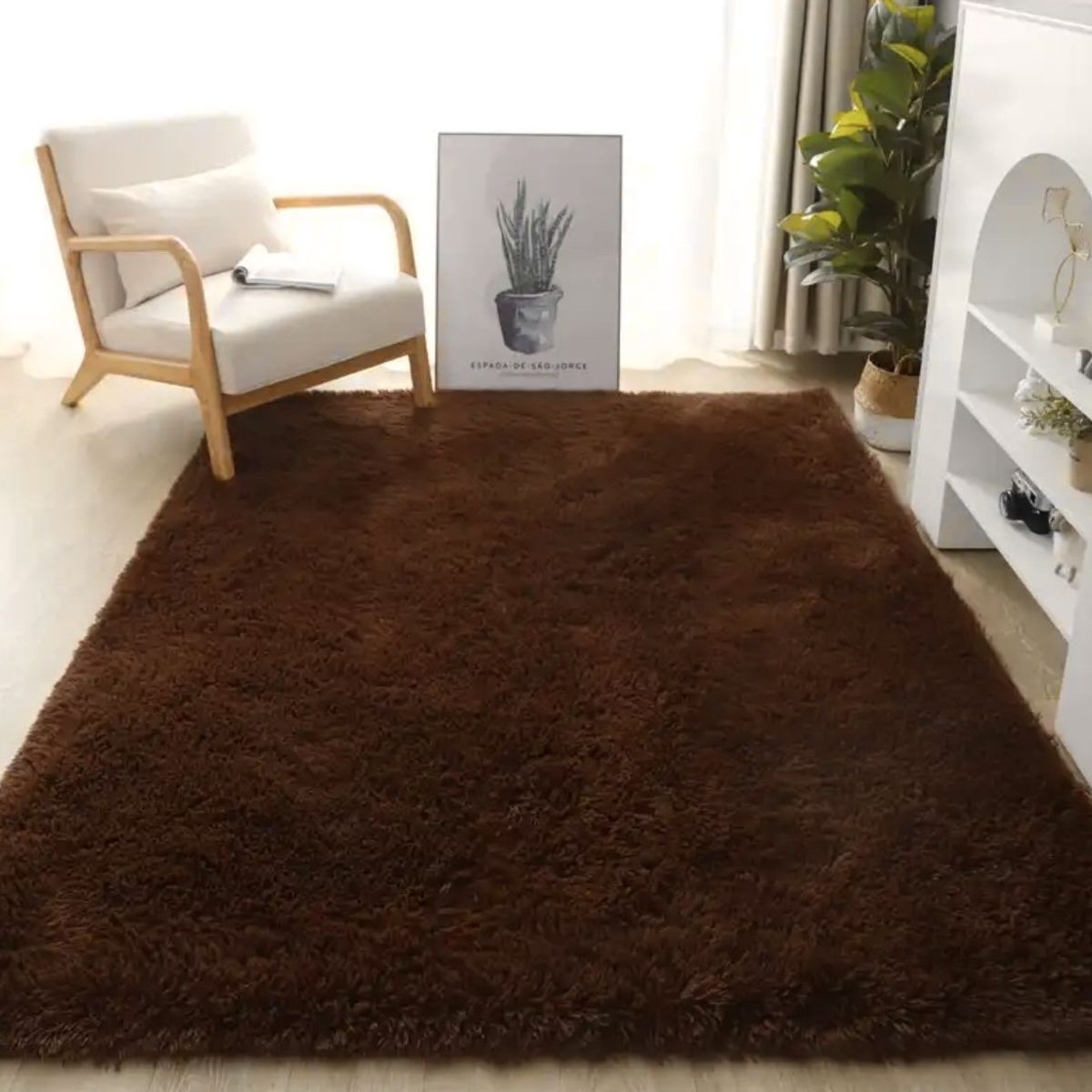 GENERICO - Alfombra Peludas Tipo Shaggy 240Cm X 200Cm Café
