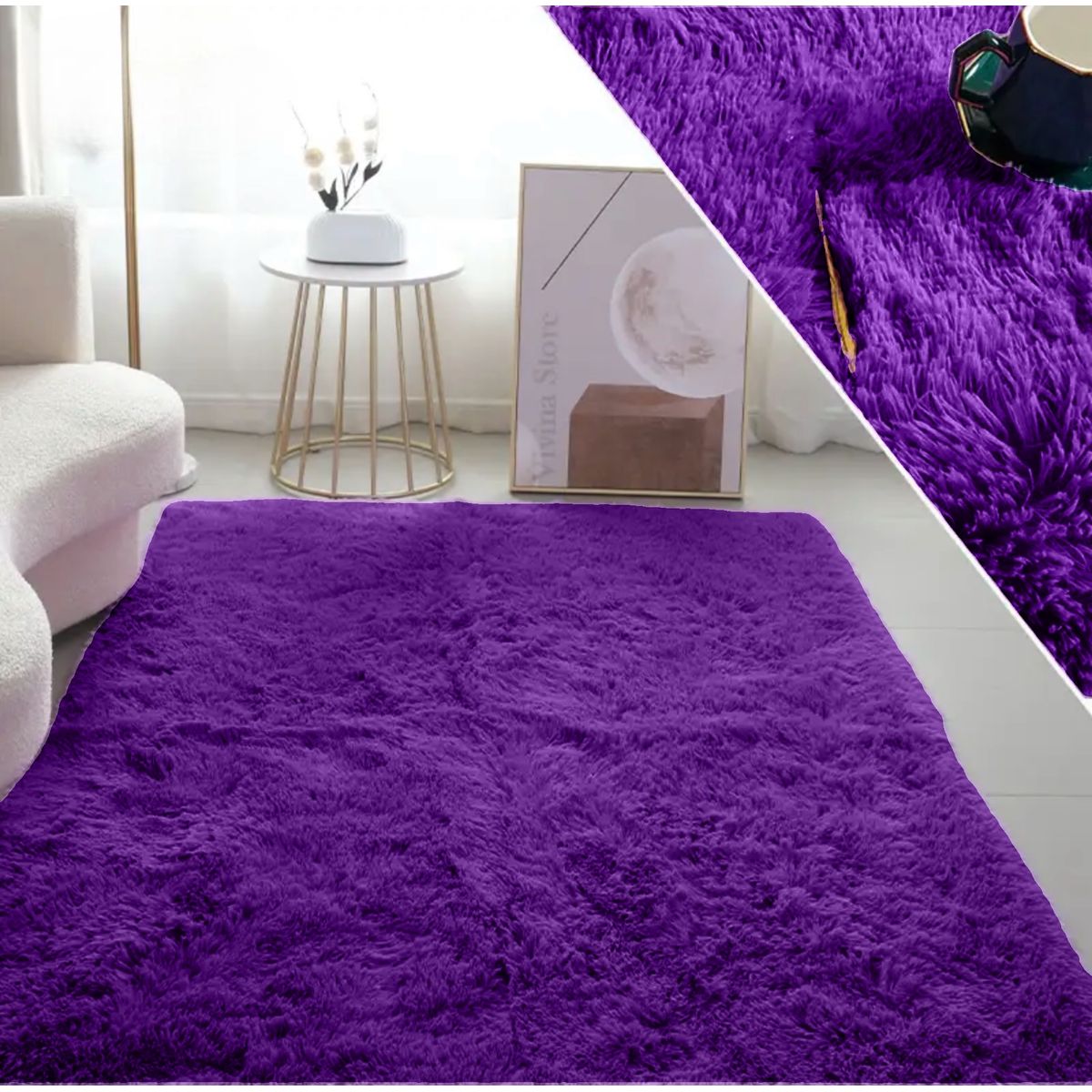 GENERICO - Alfombra Peludas Tipo Shaggy 240Cm X 200Cm Morada - Violeta