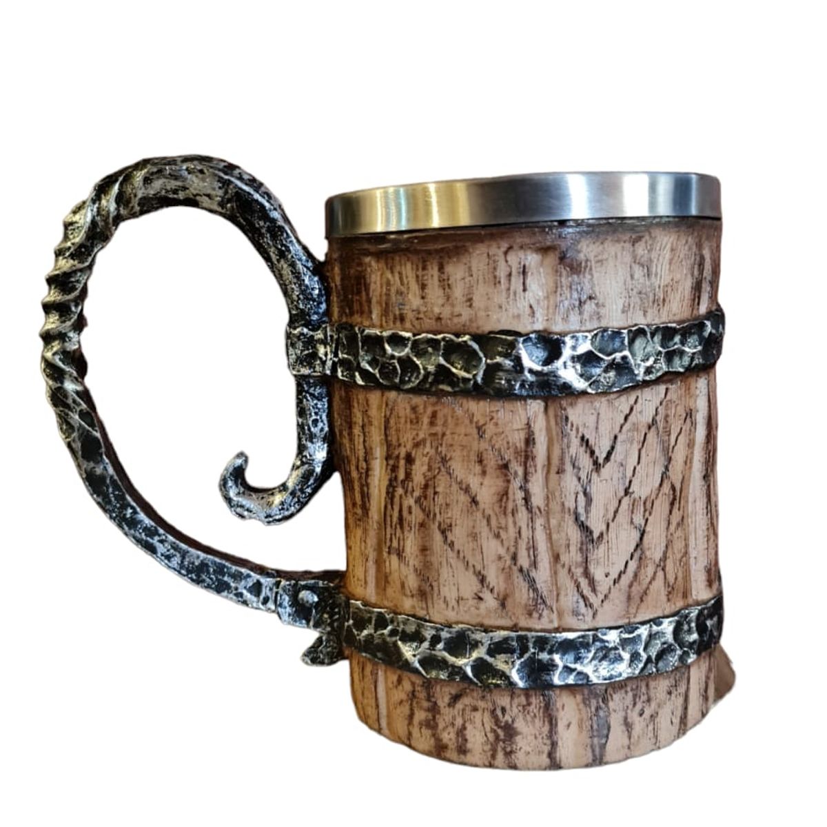 GENERICO - Tazón Mug Schopero Caballero Medieval Madera Aluminio 700cc