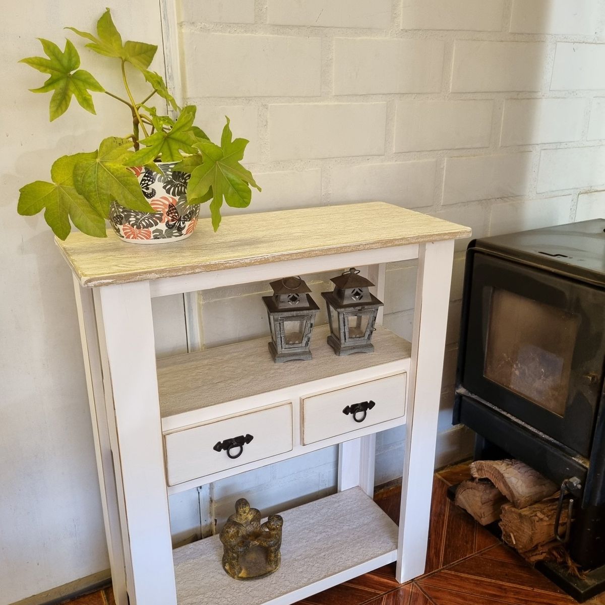 MARFELD MUEBLES - Mesa de arrimo blanco dos cajones