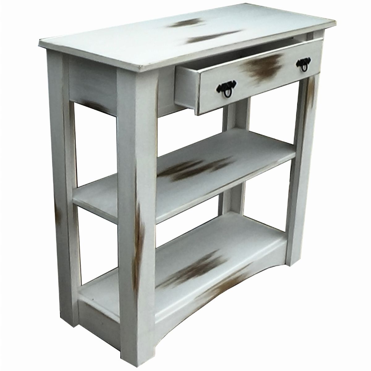 MARFELD MUEBLES - Mesa de arrimo blanco dos divisiones decapado