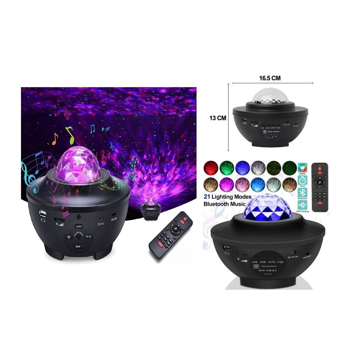 GENERICO - Pack de 2  Proyector De Galaxia Estrellas Led Y Sonido Bluetooth