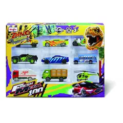 MAISTO - Pack 9 Autos Dino Adventure Fresh Metal 100