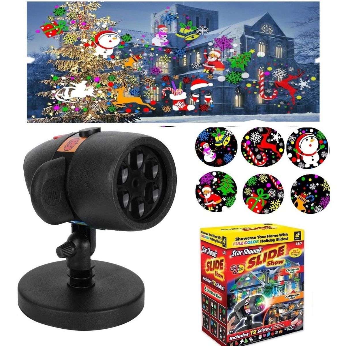 GENERICO - Proyector Navidad Haloween Fiesta 12 Tarjetas Movimientos