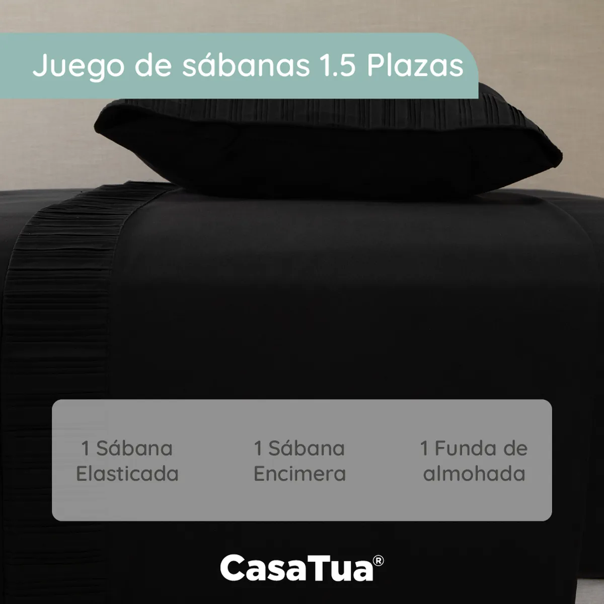 CASATUA - Sabanas Hotel Casatua Ultra Suave - Negro - 1,5 plazas