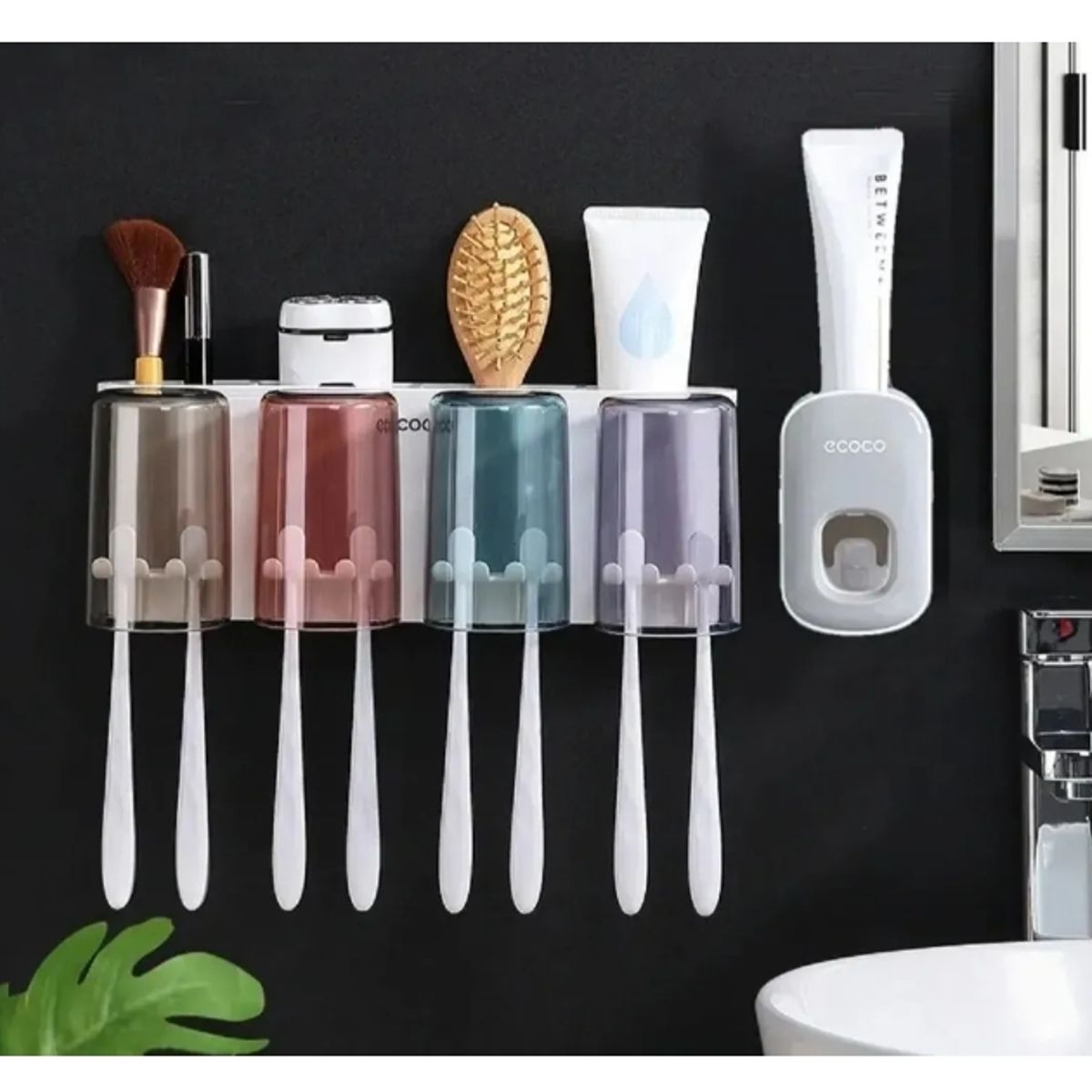 GENERICO - Dispensador Crema Dental Portacepillos 4 Envases / 8 Cepillo