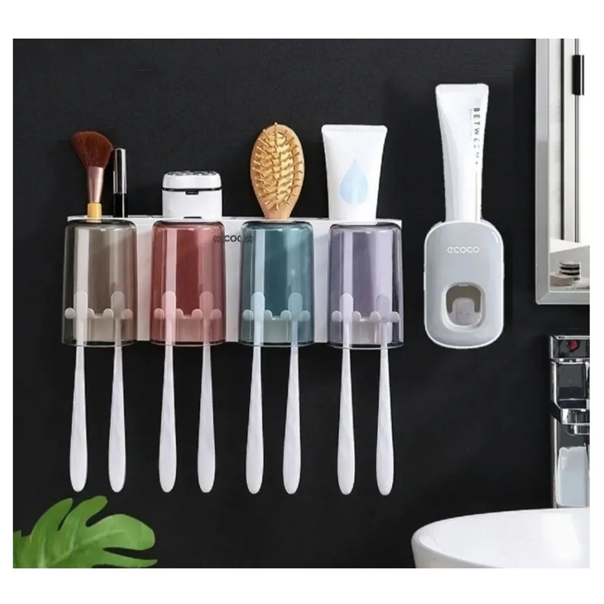 GENERICO - Dispensador Crema Dental Portacepillos 4 Envases / 8 Cepillo