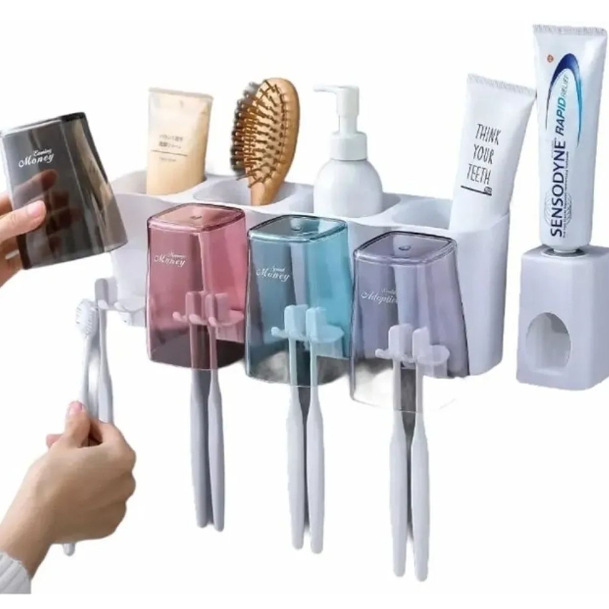 GENERICO - Dispensador Crema Dental Portacepillos 4 Envases / 8 Cepillo