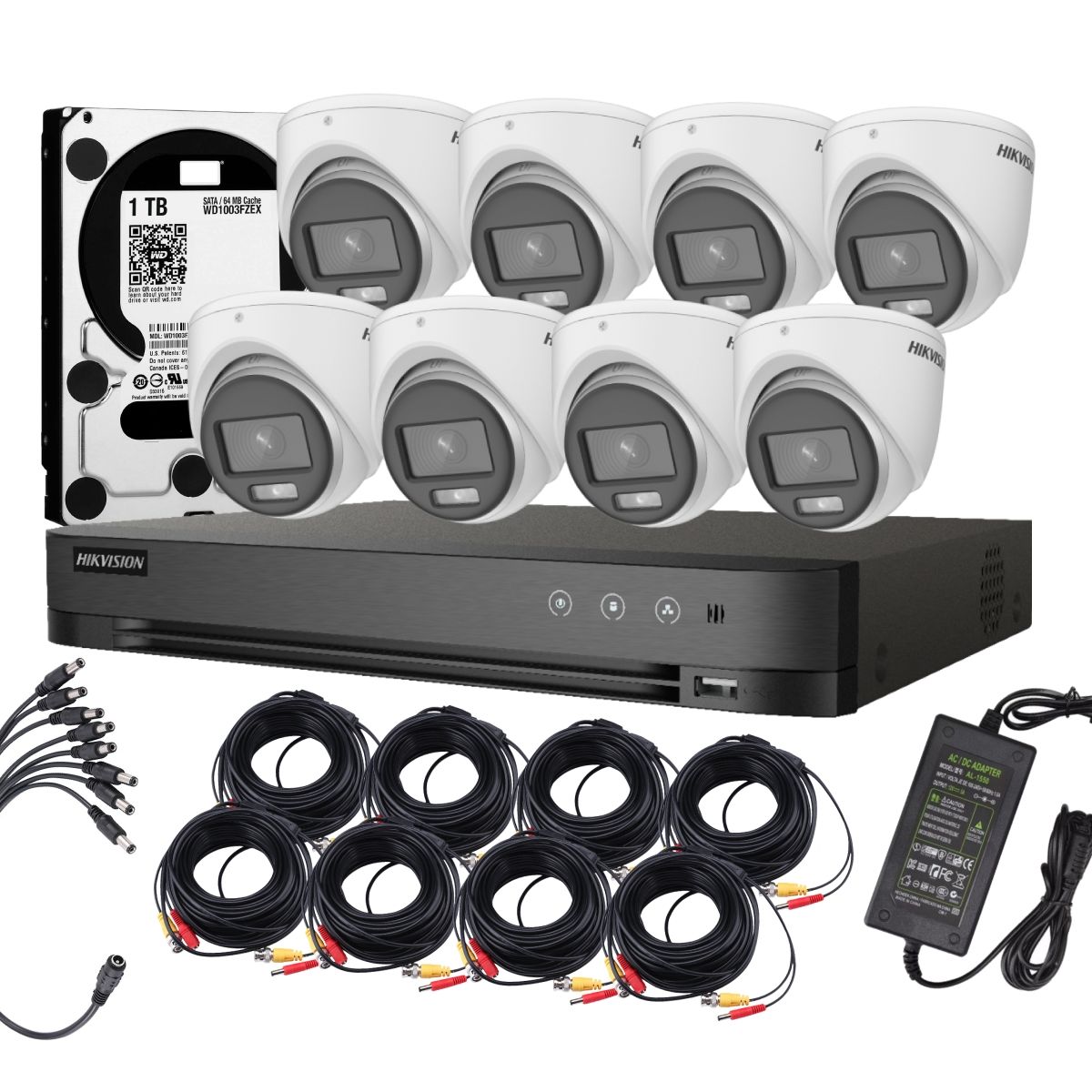HIKVISION - Kit 8 Cámaras Hikvision ColorVU 8 Domo Full Color de Noche